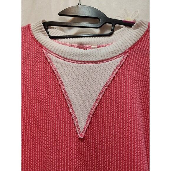 MAGIC FIT WOMEN S/M PINK WHITE SWEATER RIBBED KNIT OVERSIZED RELAXED COMFY LOOSE - Picture 8 of 13